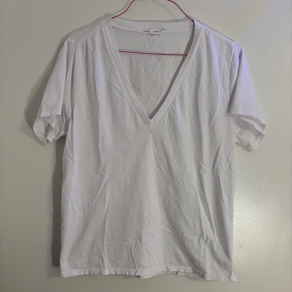 Good American White Short Sleeve V neck T-Shirt - Size L (3)